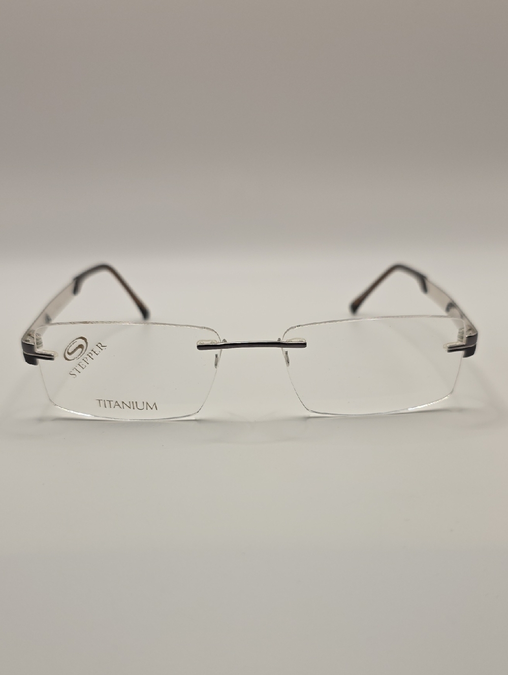 Stepper Non-Prescription Mens Rimless Titanium Eyeglass Frames - Gun Silver